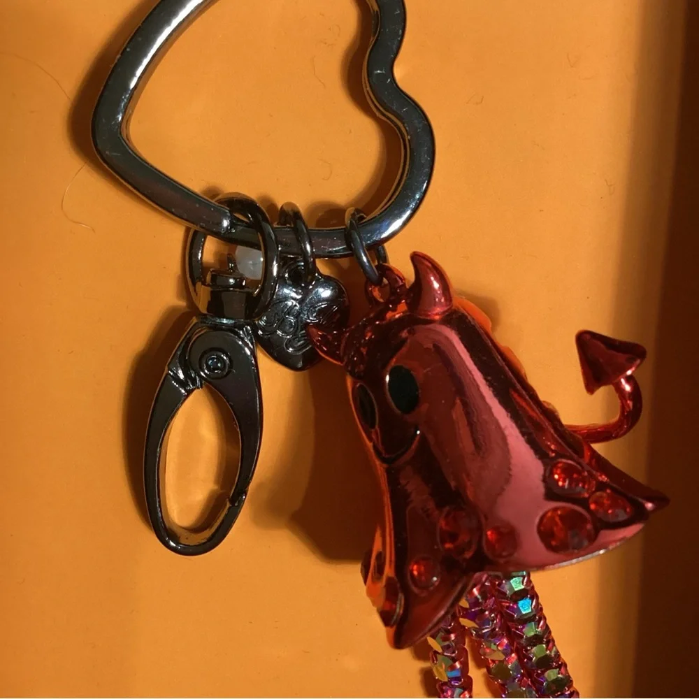 Betsey Johnson Halloween Red Jeweled Devil Ghost Keychain Bag Charm NIB